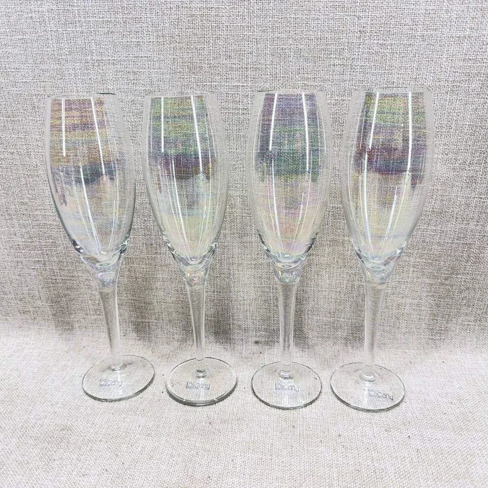 Toscany Iridescent Champagne Flutes Set of 4 Handmade Romania Luster Glassware